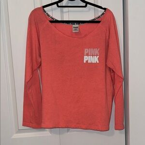 VS PINK Distressed Peach/Orange Crew Neck Top